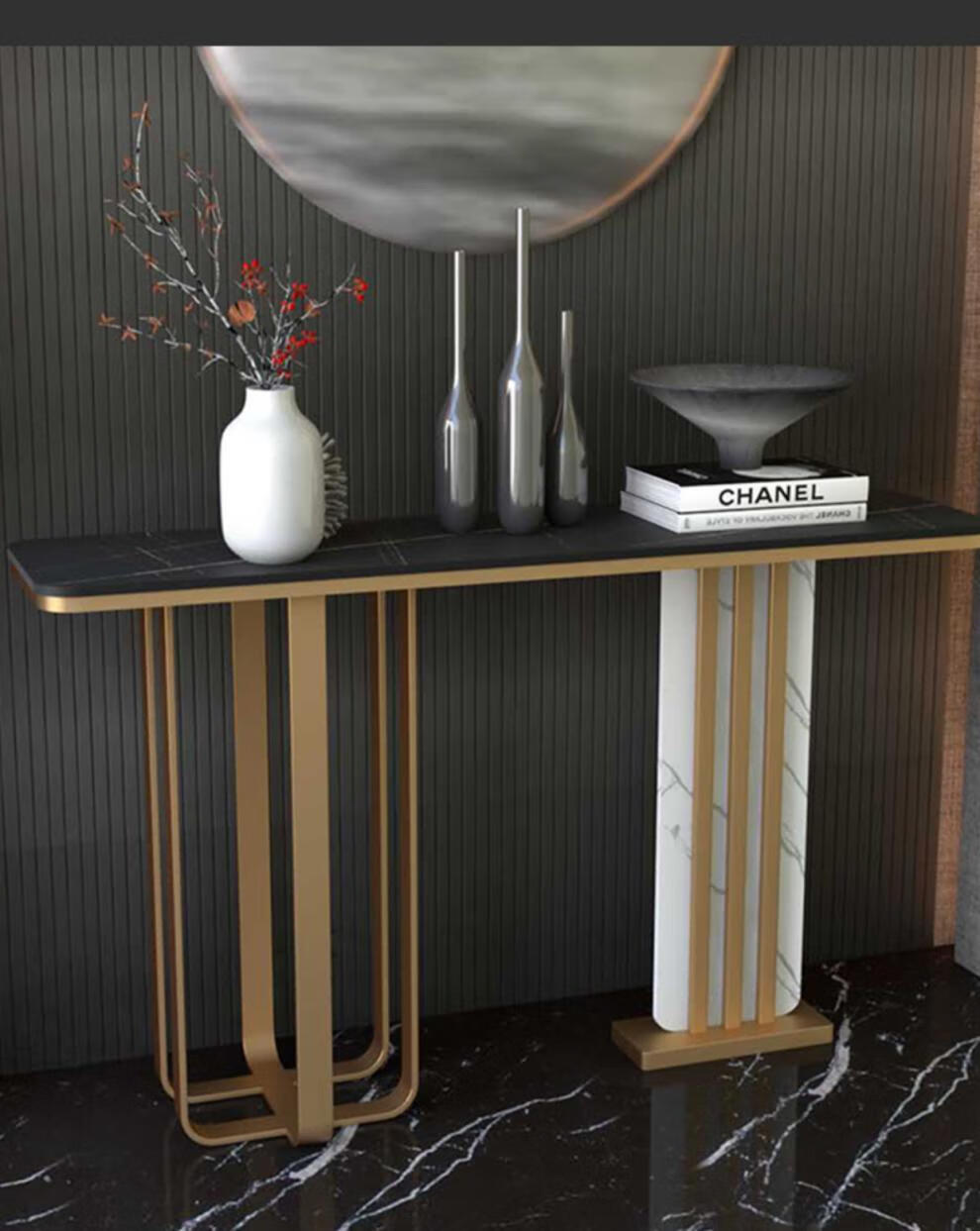台现代简约轻奢几案靠墙入户走廊客厅大堂装饰端景台劳伦白金金色框架