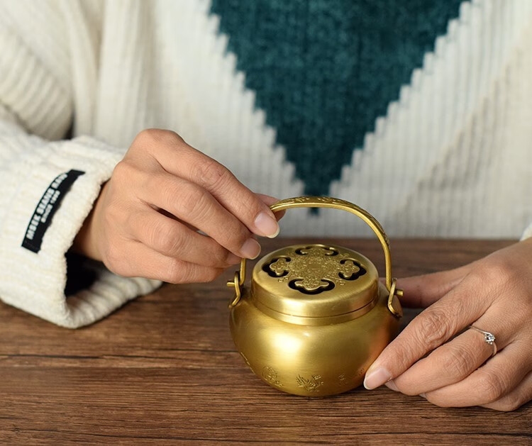 孔雀怀炉 铜手炉黄铜铸造仿古做旧中式暖手炉怀炉冬季暖手碳布套炉