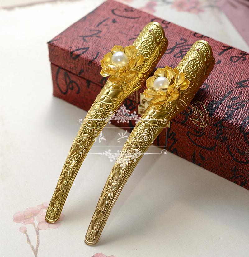 护甲套古代装指甲套假长护甲套宫廷古风皇后儿童礼物 加厚金色铜质11.