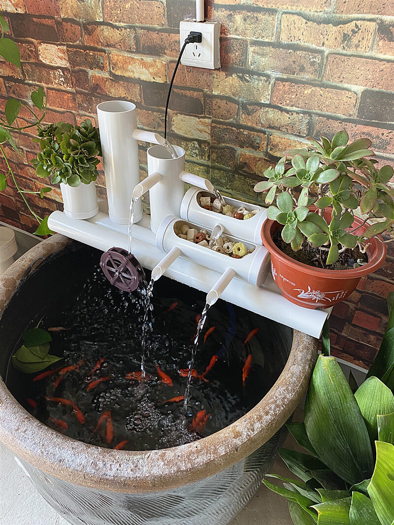 鱼缸过滤外置瀑布式圆形水缸养鱼上置过滤器增氧小鱼池水循环长40cm带