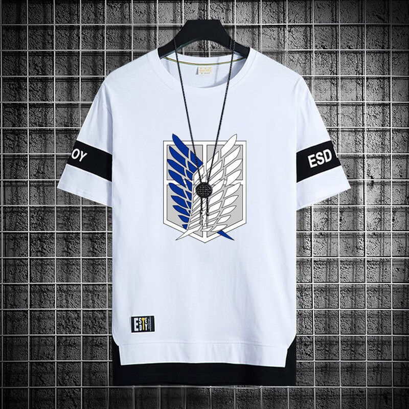 动漫周边自由之翼短袖t恤进击的巨人男夏季青少年休闲衣服 白色1 m