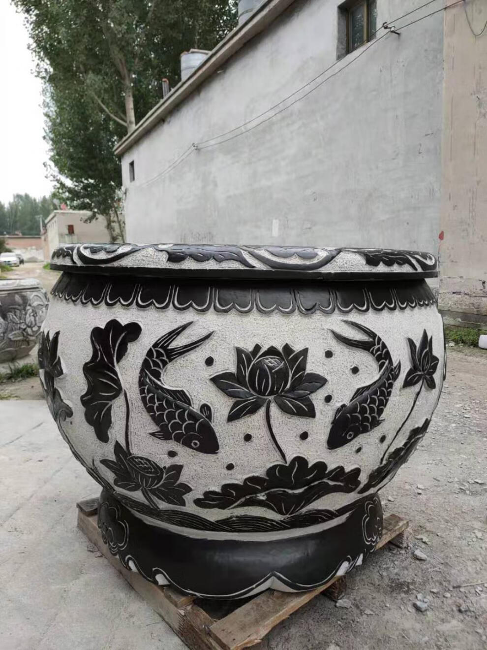 石雕鱼缸圆缸花盆庭院荷花缸仿古石水缸青石石头槽养鱼池摆件定金