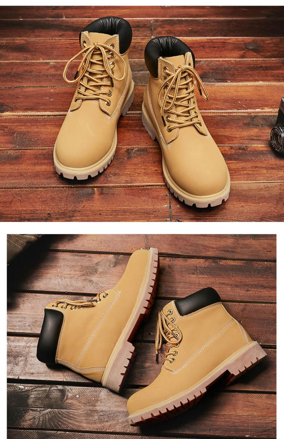 英伦风男鞋马丁大黄靴男冬季高帮马丁靴工装鞋子中帮沙漠皮靴踢不烂