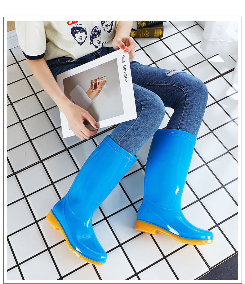 绒棉雨鞋雨靴防水鞋桶胶鞋套鞋水靴女成人厨房保暖冬季蓝色高筒无绒40