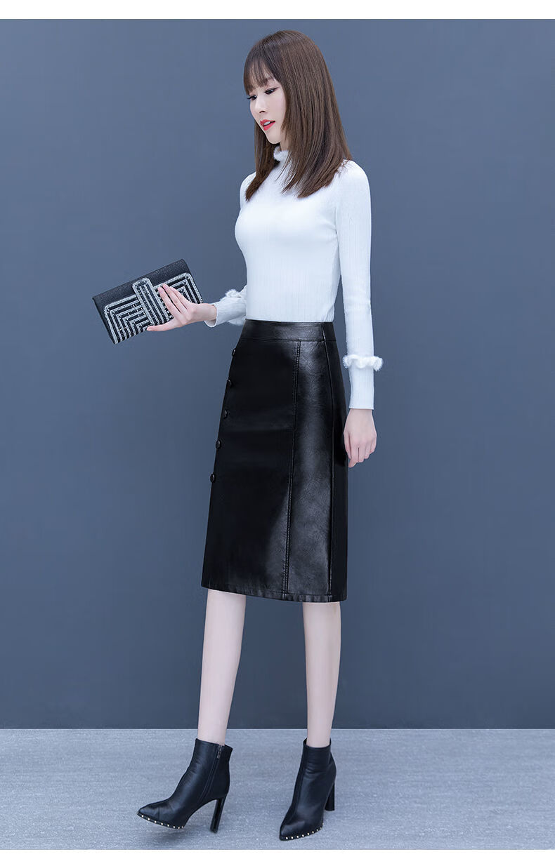 冬季打底半身裙女2021皮裙半身裙女中长款秋冬新款高腰显瘦包臀裙皮一