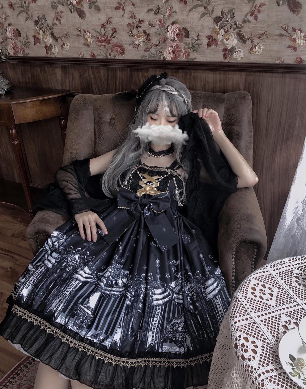 宣凯(xuankai) 白糖少女现货~设计lolita洋装哥特暗黑十字轮回吊带jsk