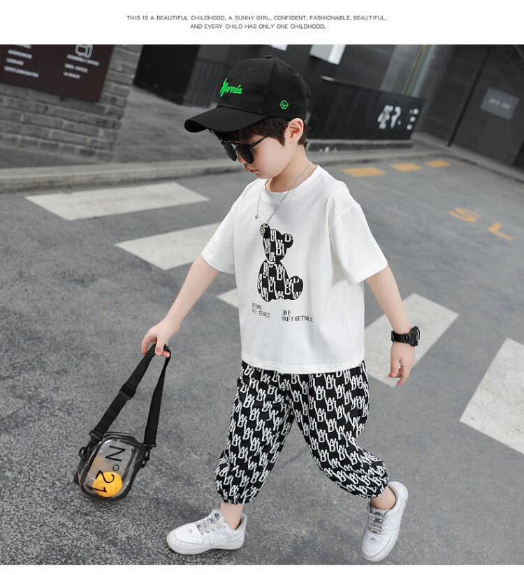 咔艾龙童装男儿童套装2022夏季新款韩版帅气中大童112岁小男孩防蚊裤