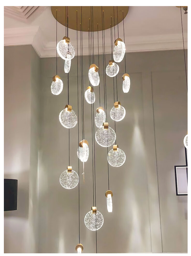 岩元楼梯吊灯长吊灯轻奢别墅后现代北欧挑高跃层客厅loft复式圆水晶灯