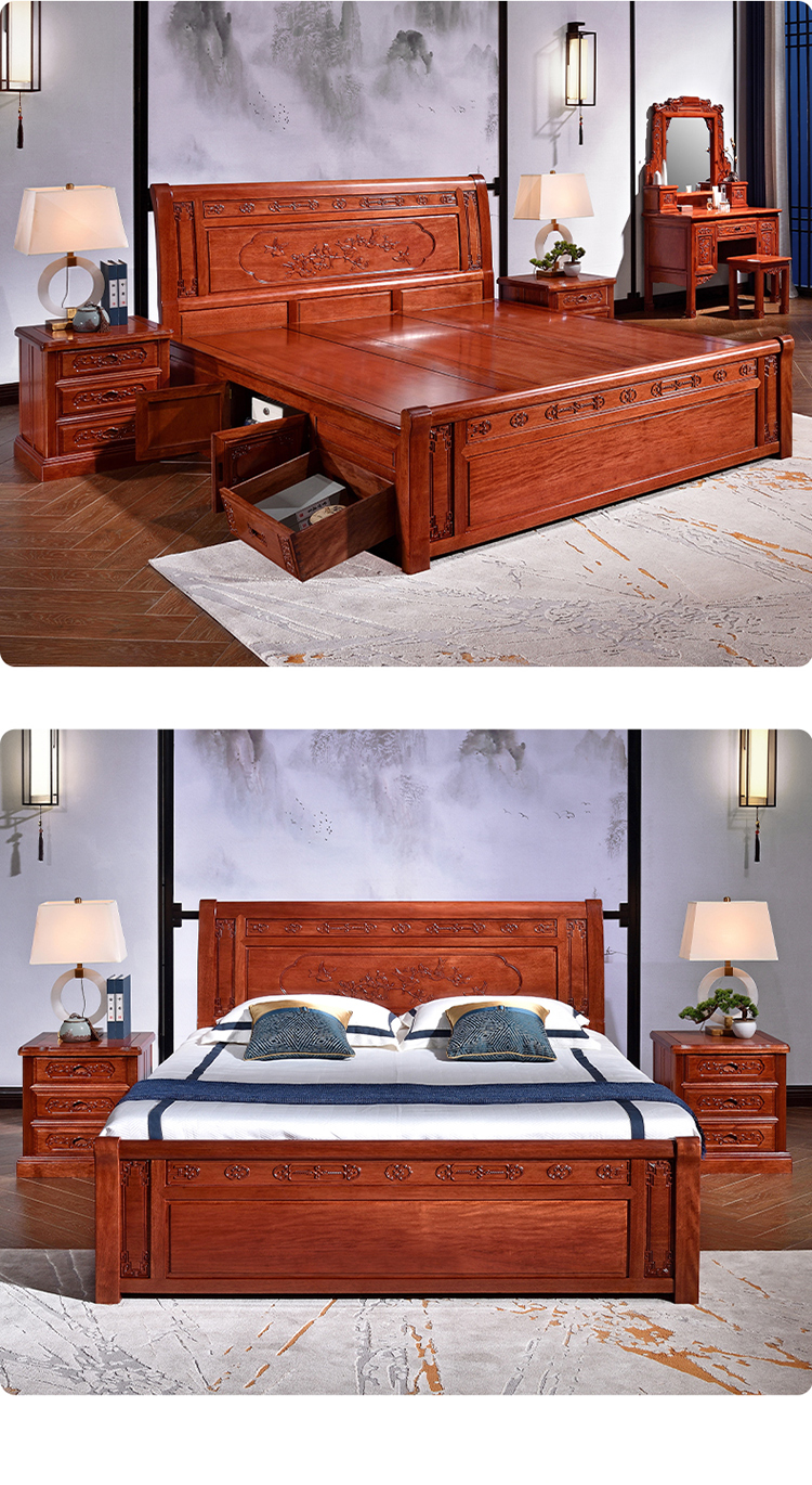 菠萝格实木床木实木床18m双人床主卧床现代简约新中式菠萝格家具豪华