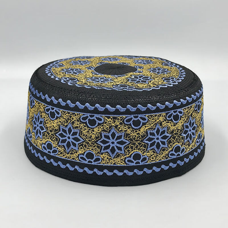 回族帽子礼拜帽男士新款回族帽子平顶表演帽橙花黄线回民沙特新疆帽桔