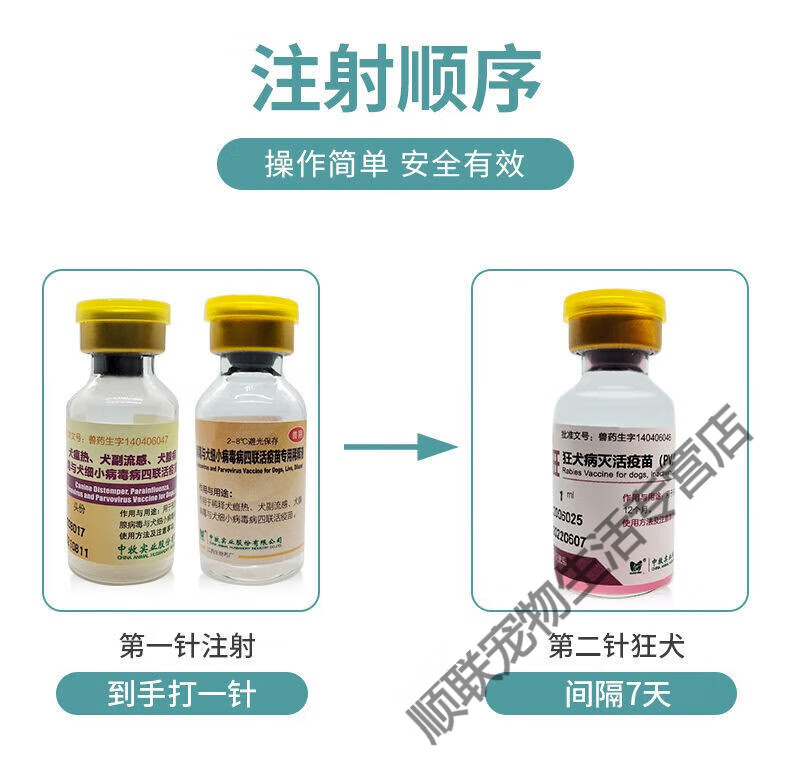 12，中牧犬四聯疫苗狗狗疫苗寵物全套幼犬細狗瘟小成犬土狗犬瘟國産通 幼犬套餐(3針四聯+1針狂犬)