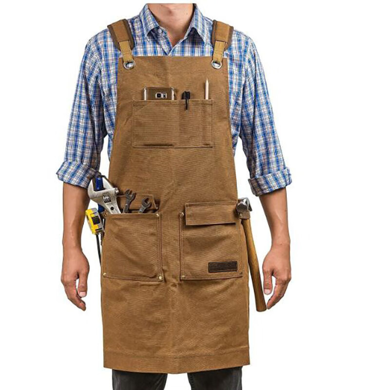 木工工作服油蜡帆布围裙工具宽肩带背带式交叉重型实用工作服logo定制