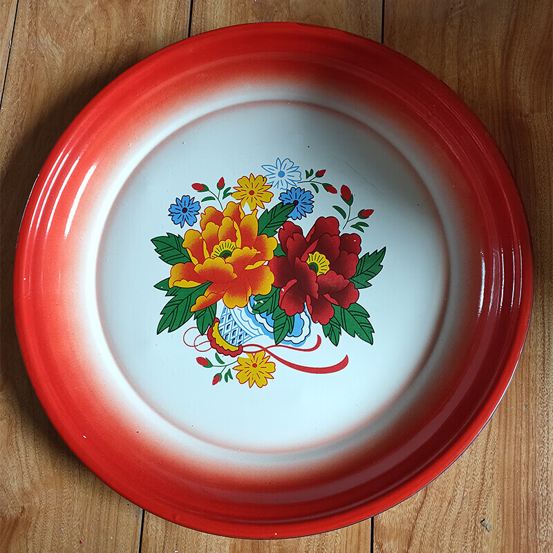 桶帅老式茶盘搪瓷老国货茶盘子托盘大盘鸡专用盘水果盘茶具特厚30cm