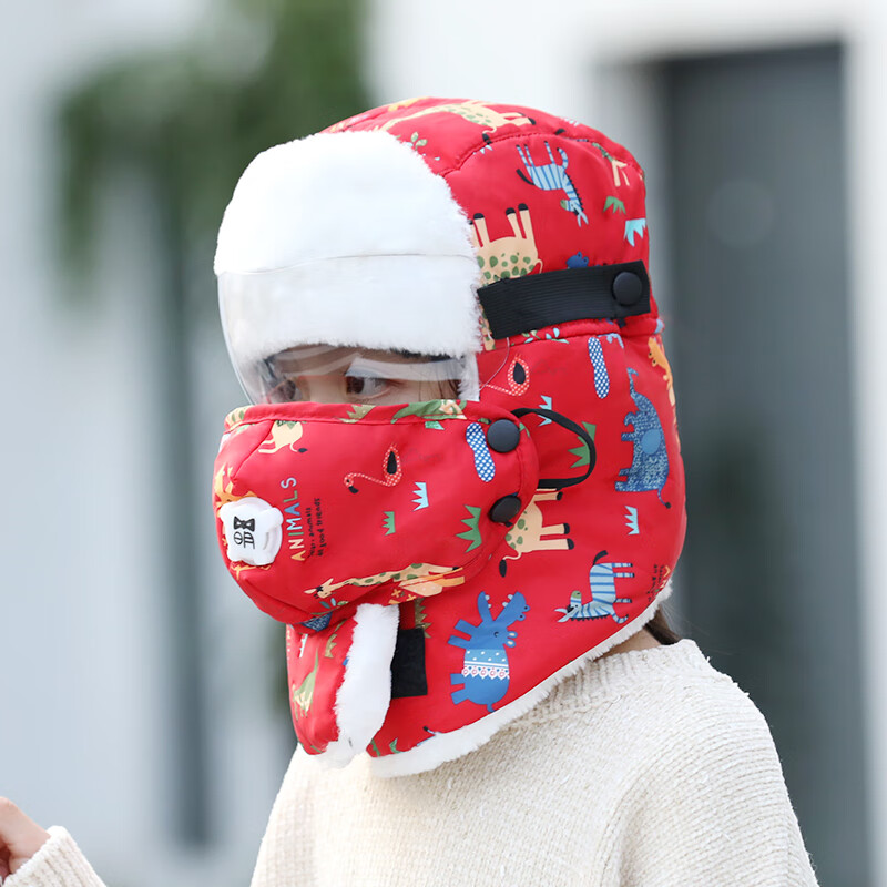 新品风雪帽儿童骑挡风雷锋帽子男女童秋冬季护目眼镜防冻防寒风雪棉帽
