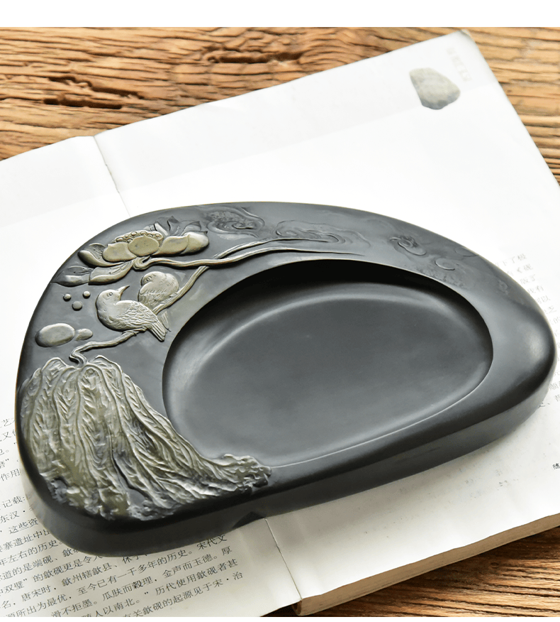 非遗名师张子坚砚台 荷塘月色原石砚台四大名砚文房四宝收藏送礼龙尾