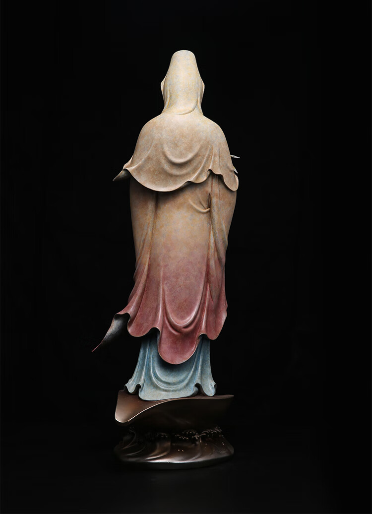 台湾铜雕彩绘南海观音佛像供奉家用观世音菩萨站像雕塑艺术佛摆件