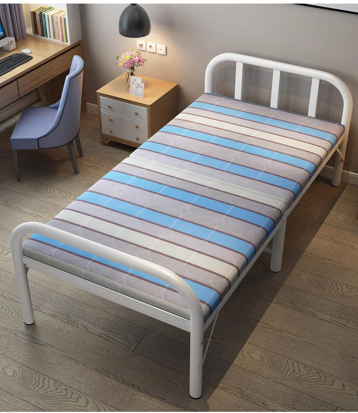 折叠床家用午休床硬板床08米单人床简易床便携12米双人床75cm宽蓝白条