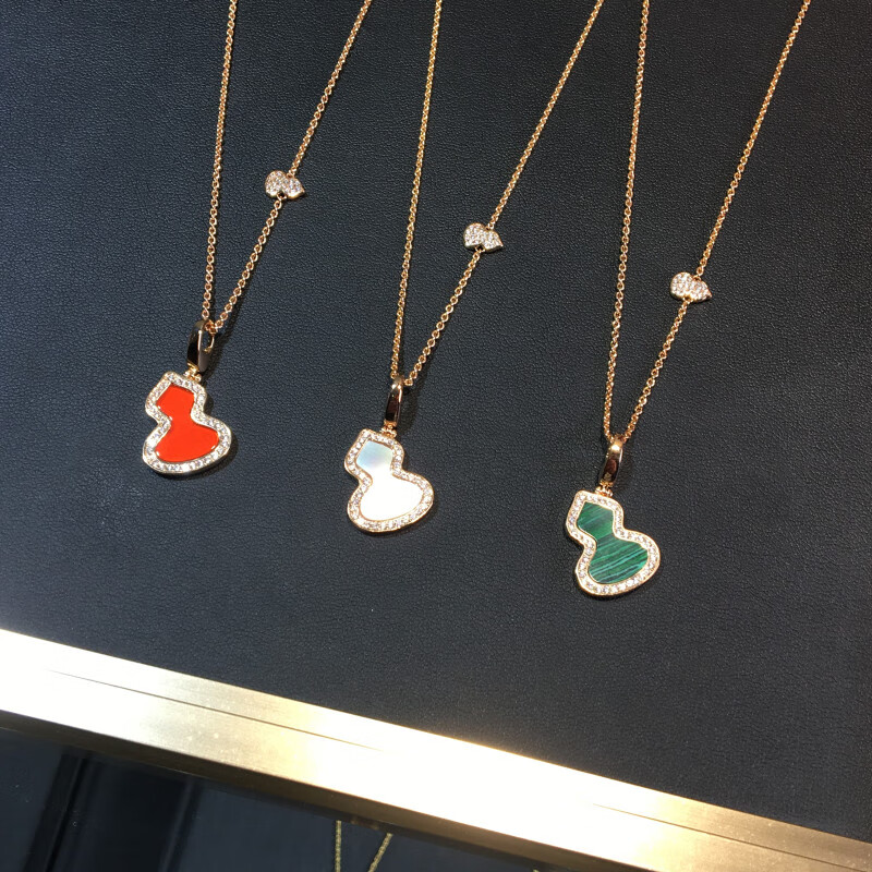 麒麟项链小葫芦麒麟小葫芦项链女玫瑰金红玉髓白贝母双流苏镶钻吊坠