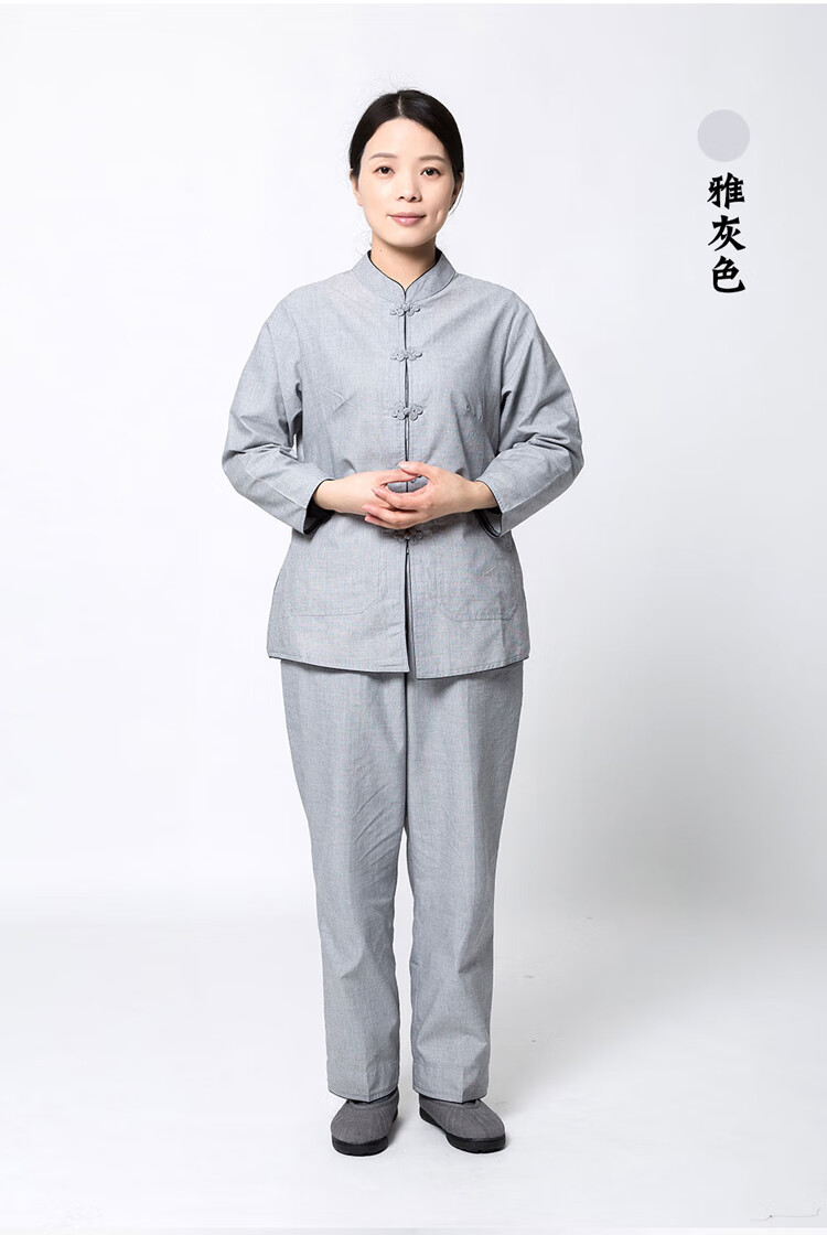 修行服装佛教女士居士服吉祥佛具女士款套装立领盘扣复古禅修服夏款男
