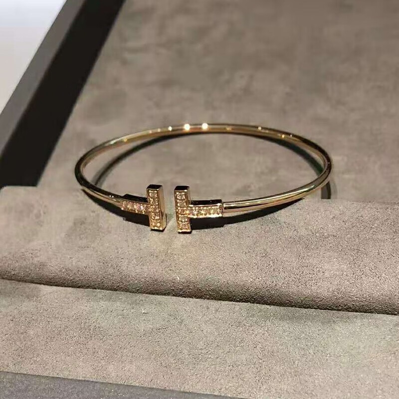 mtiffanyco蒂芙尼手镯经典t系列18k玫瑰金镶钻手镯预售爱不用等节礼物