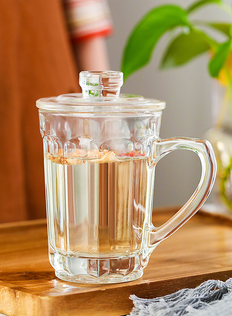 喜嘉华耐热办公室茶杯带把玻璃家用泡茶喝水杯子大容量男女茶饮杯花