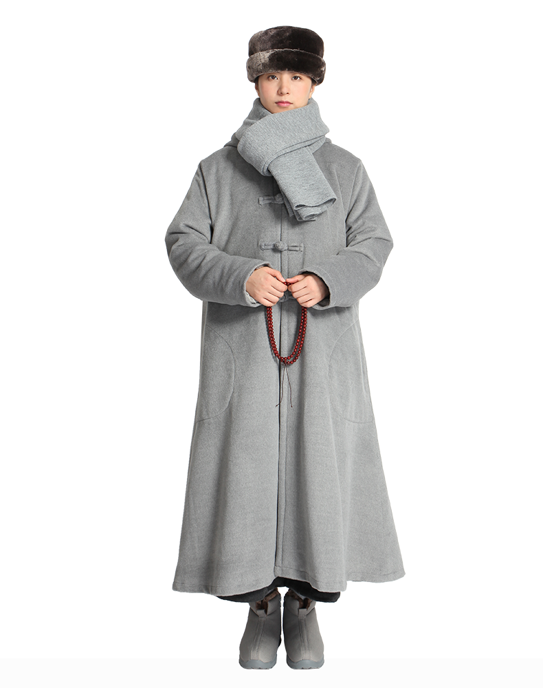 打坐披风双层毛绒有袖披风寒冬禅修僧人居士大衣 深灰色 135cm