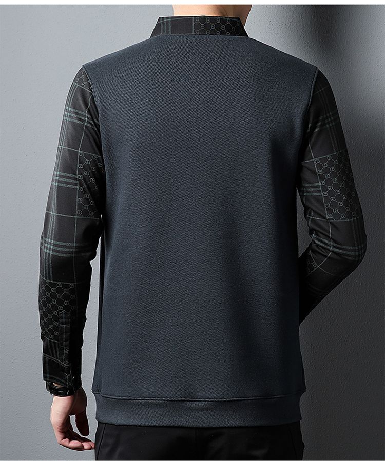 带领保暖内衣男中青年长袖t恤男冬季加绒加厚假两件衬衫领休闲保暖衣