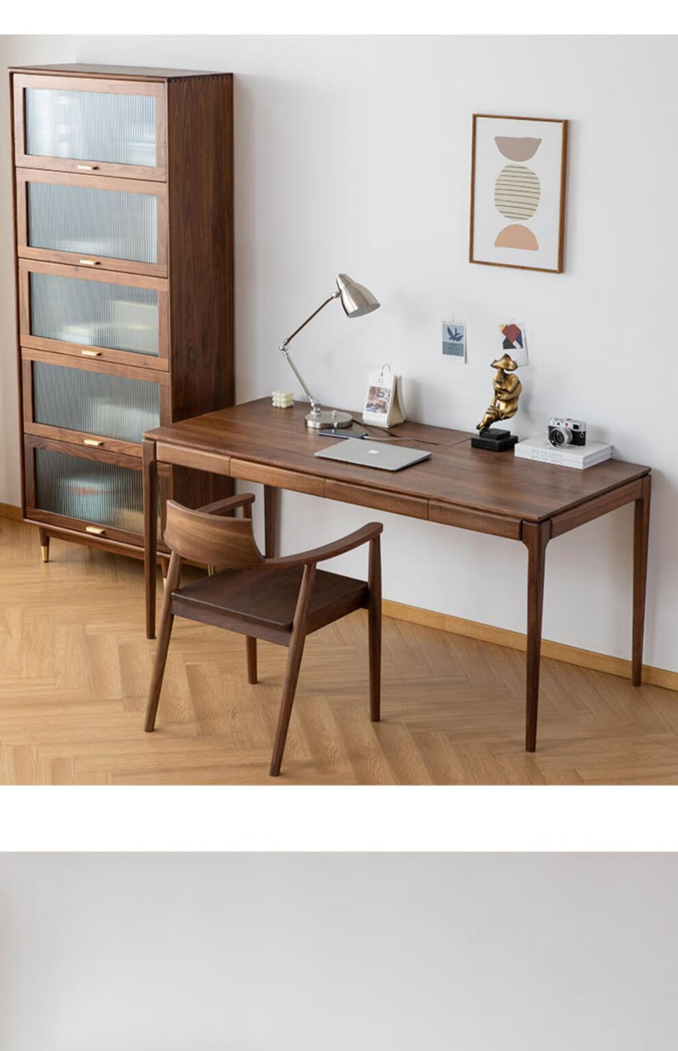 逸谨木北欧实木书桌黑胡桃木带线盒电脑桌白橡木办公桌日式简约写字桌