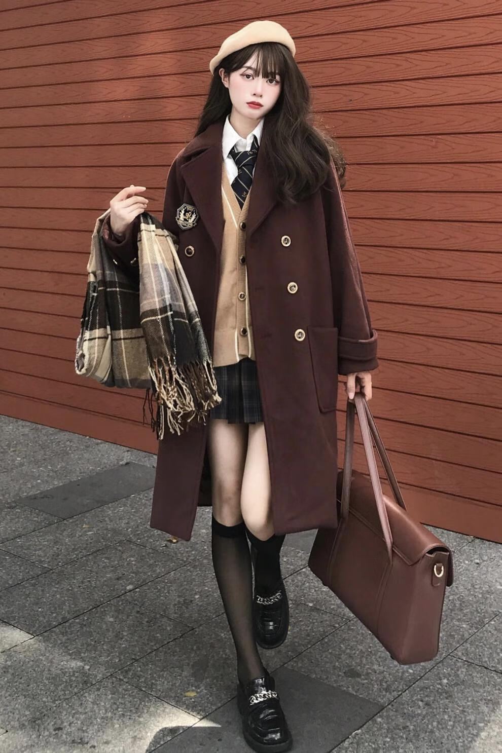 雁皇yehon2021冬季新款轻奢jk制服大衣女秋冬季日系学院风小个子毛呢