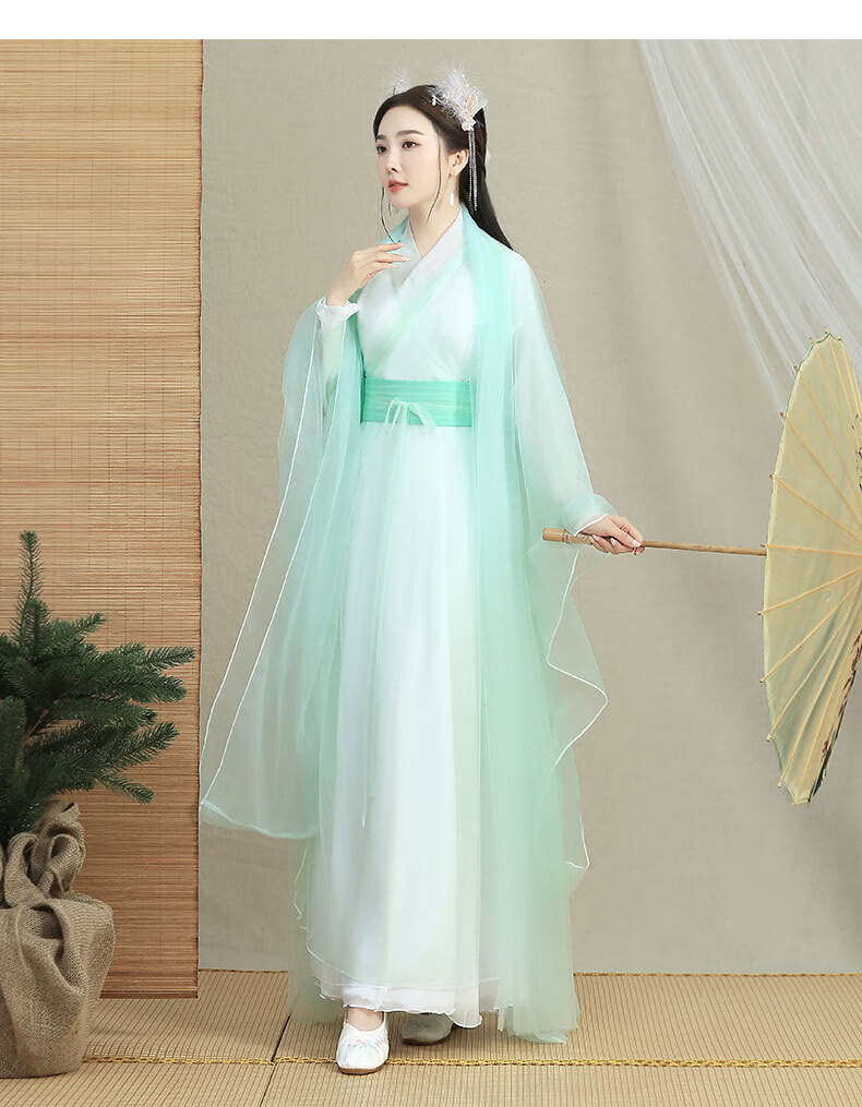 弹古筝的古装衣服白色改良汉服女仙女演出服飘逸超仙气广袖流仙裙全套