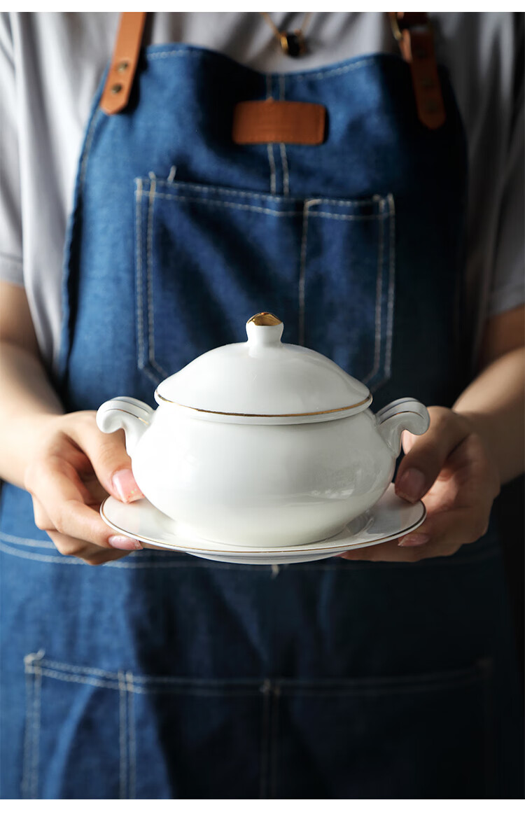 位上汤盅燕窝炖盅碗陶瓷位上汤盅带盖金边商用甜品罐餐厅小号隔水炖汤