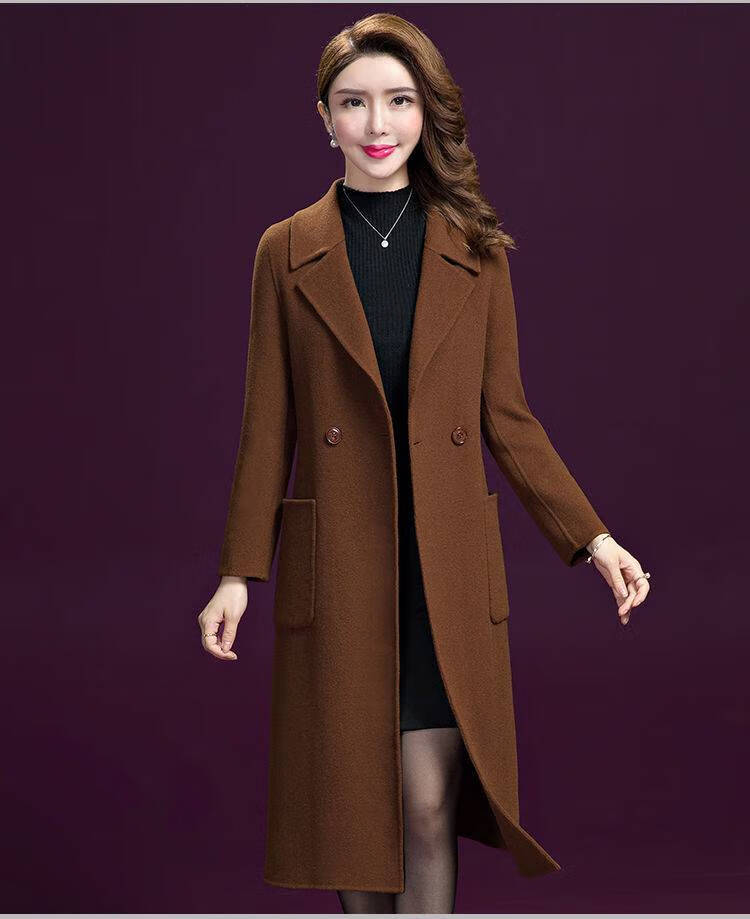 恒源祥羊绒毛呢大衣女新款女装时尚中年妈妈修身长款女士女式加厚显瘦