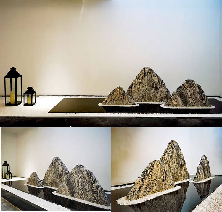 迎客松假树仿真大树雪浪石切片组合造景泰山石景观石假山石头庭院枯