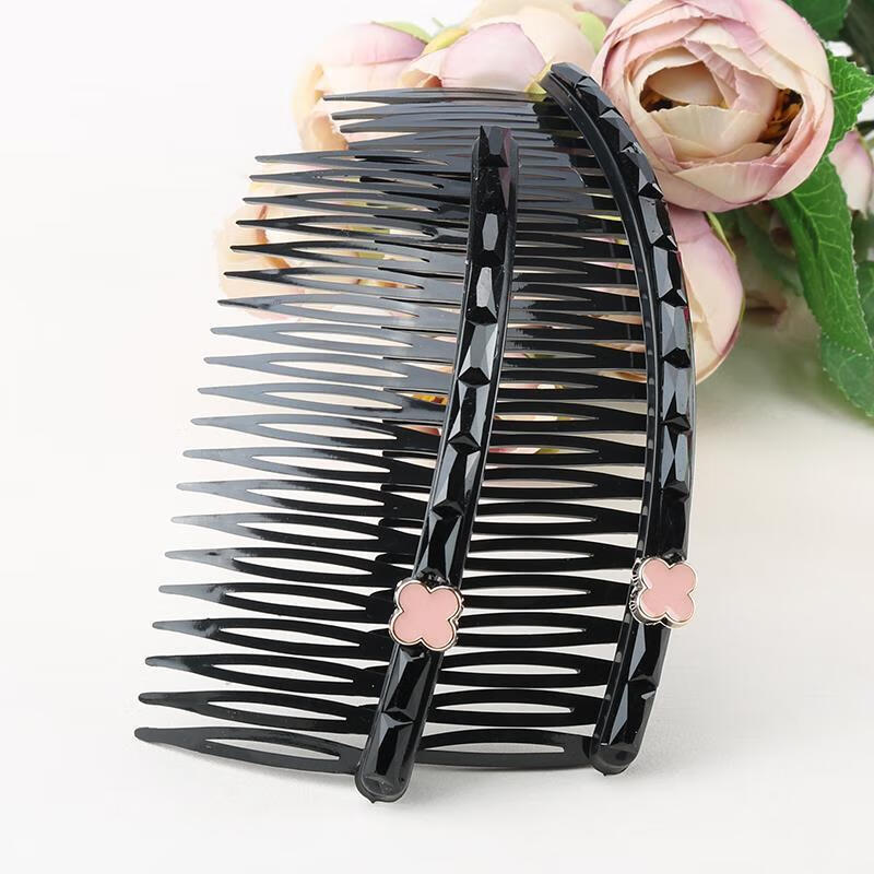 四叶草黑色发梳简约防滑盘发梳卡插梳韩国倒插发卡刘海夹梳插夹女发梳