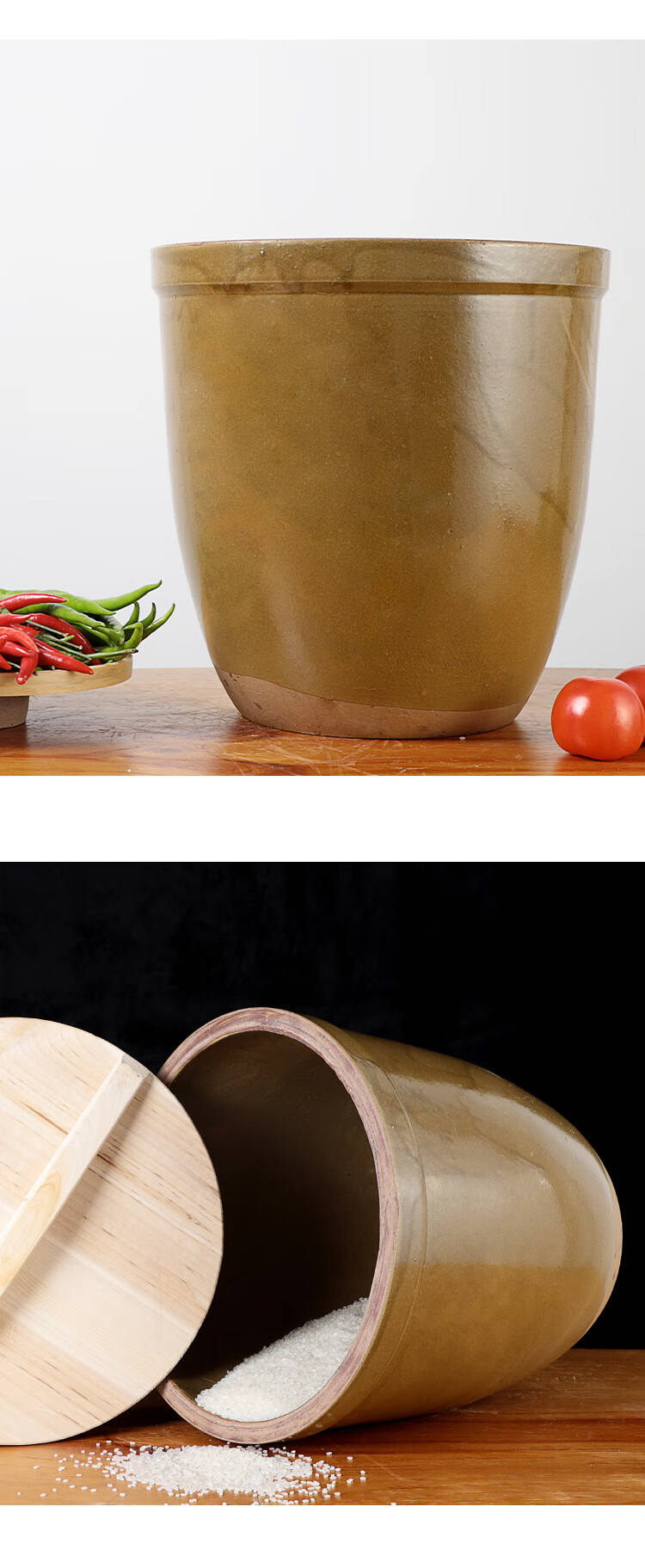 农村大水缸陶瓷米缸家用带盖防虫防潮老式大口加厚储水缸农村粗陶腌菜