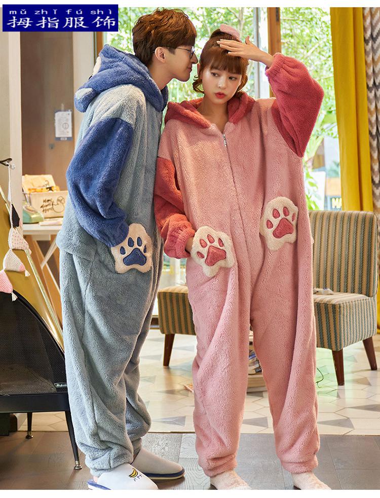 送女朋友的睡衣动漫连体睡衣情侣睡衣秋冬款珊瑚绒男士女法兰绒冬天