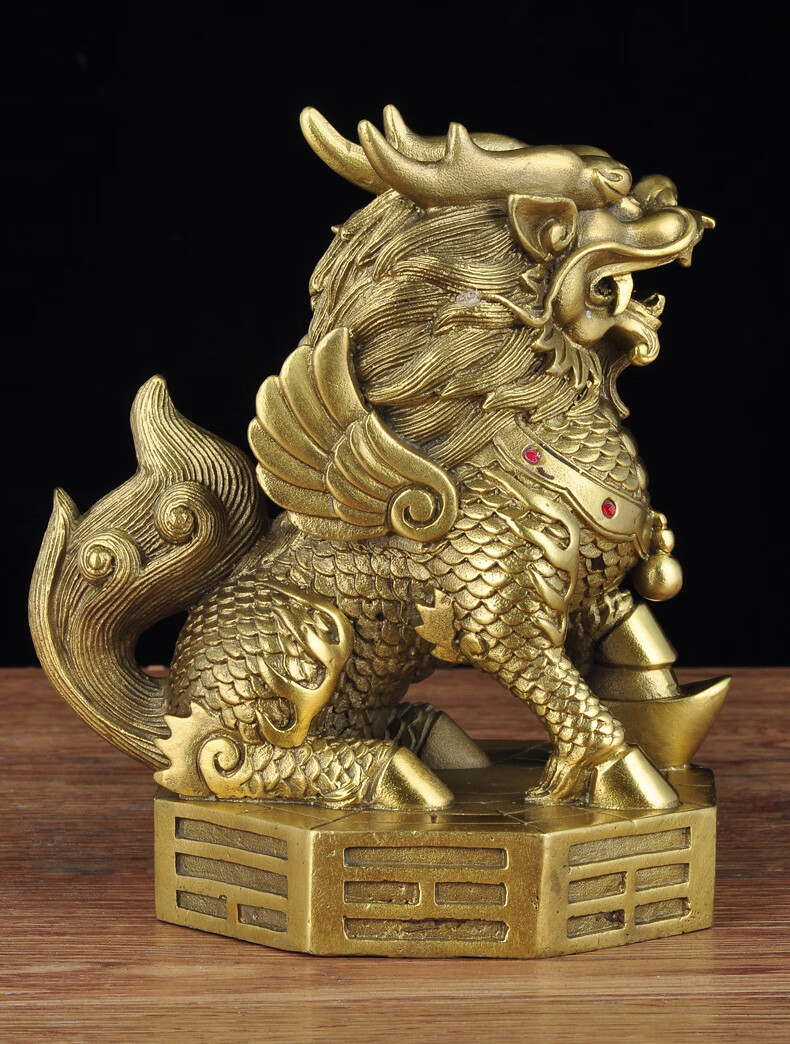 莲善堂全铜招财麒麟一对摆件风水麒麟工艺品家居客厅玄关装饰品乔迁