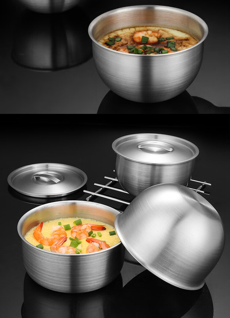 304不锈钢碗 家用带盖甜品拉面碗大碗蒸饭汤盅炖盅厨房用品 直身型