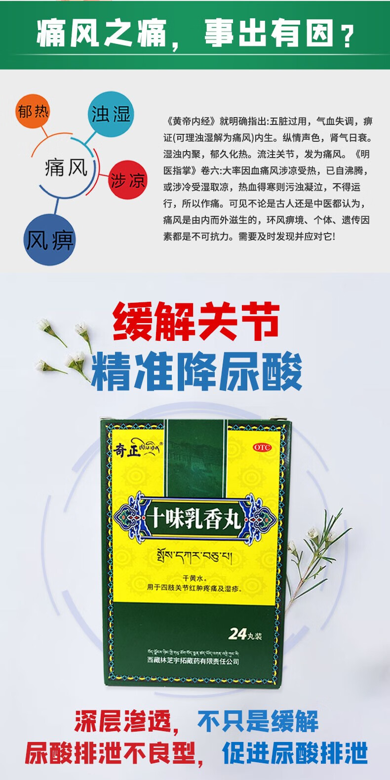 藏药十味乳香丸24丸 可搭痛风药四肢关节红肿疼痛中药西藏十香乳丸可