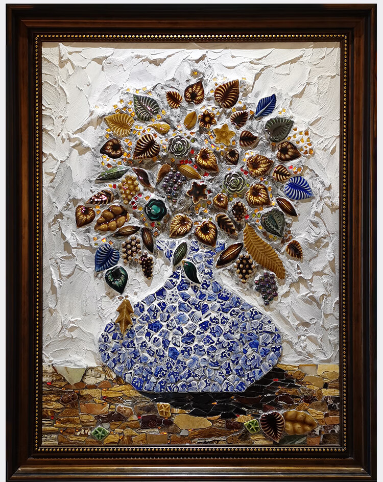 坚悦 陶瓷马赛克碎片 异形不规则自由石青花瓷片拼贴小瓷砖 冰裂蓝圆