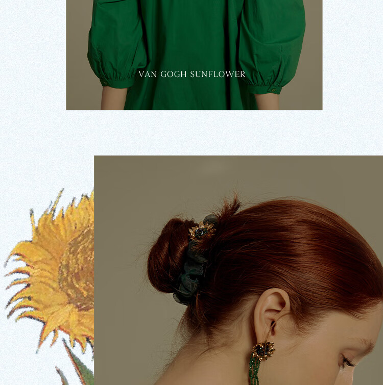 She's Headpiece, Van Gogh Sunflower Handmade Beaded Crystal-Like Hair Tie, Birthday Gift for Girlfriend 3