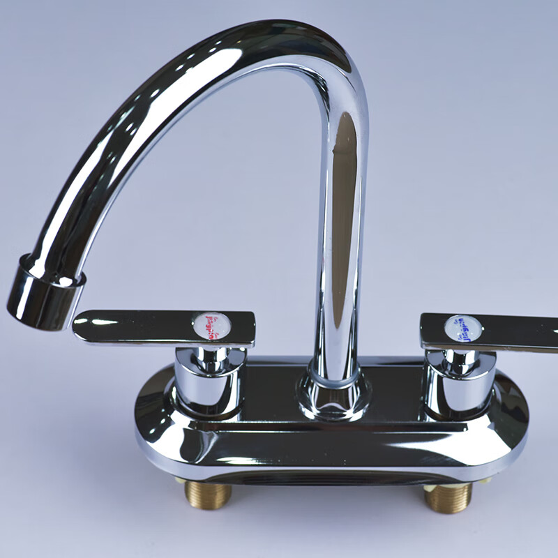 全铜面盆水龙头 双把双孔双开关冷热洗手盆 厨房水槽立柱盆水龙头 铜