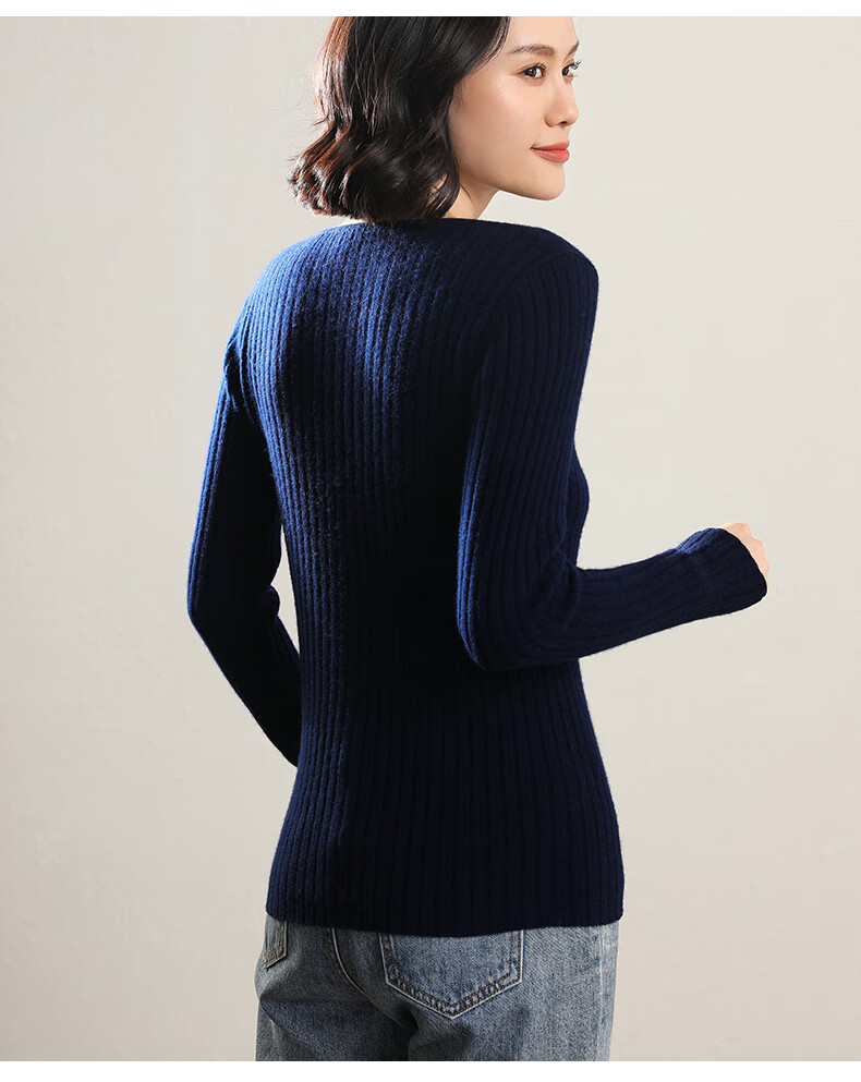 梦特娇商场专柜同款高端轻奢羊绒衫女v领套头针织毛衣纯色气质大码短