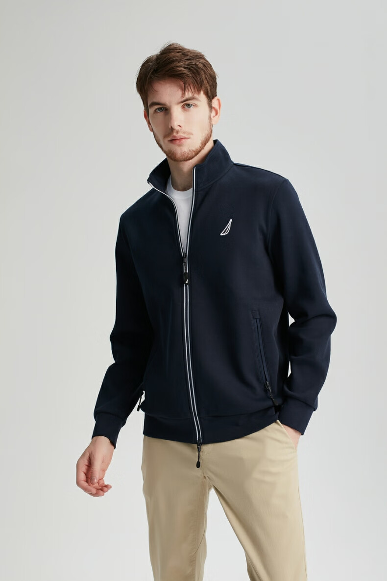 nautica/诺帝卡男装2021春夏珠地双面布针织夹克kc1103 藏青4nv l
