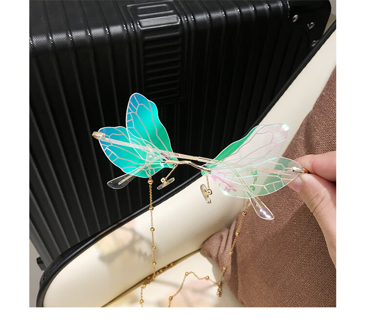 御恋欧美翅膀链条装饰墨镜女ins网红沙滩太阳镜韩版搞怪拍照眼镜 黄粉