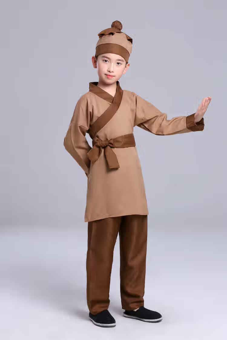 店小二演出服古装汉服套装儿童村民衣服男女演出服装古代老百姓表演服