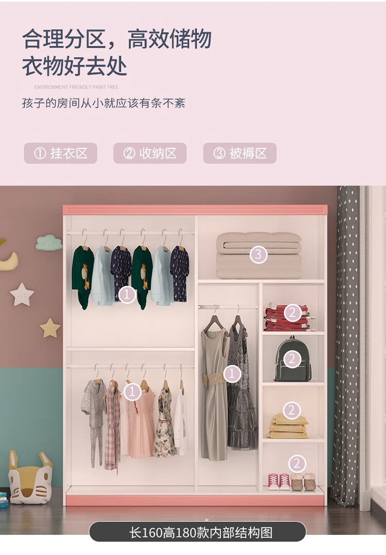 移门儿童衣柜木质简约现代2门儿童卡通衣柜简易小衣柜板式经济型衣橱