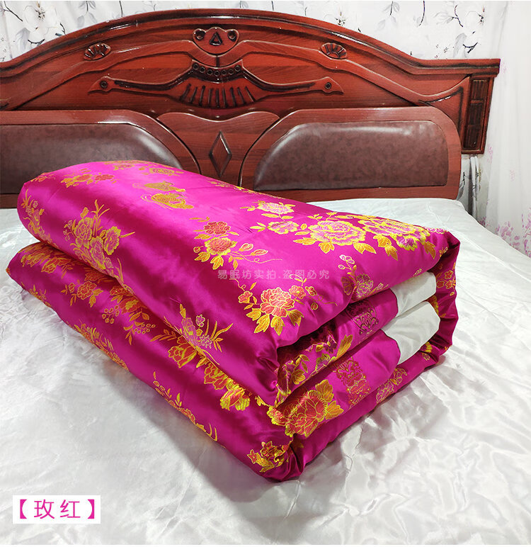杭州软绸被套棉被里老式包边结婚复古丝绸被罩软缎绸缎面单个红色婚庆