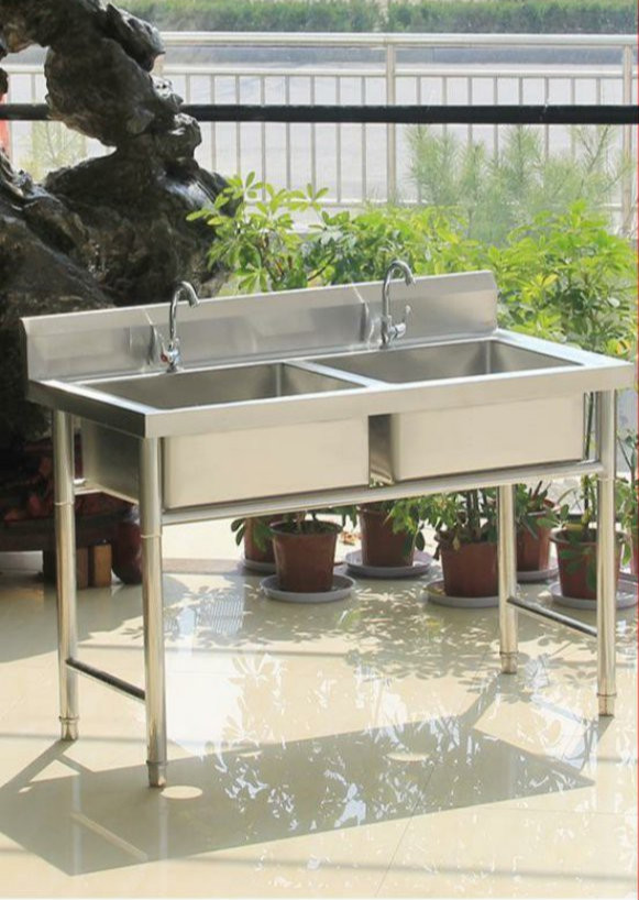 不锈钢水池厨房洗碗洗菜盆水槽白钢户外水池大号池家用池 双池:长100