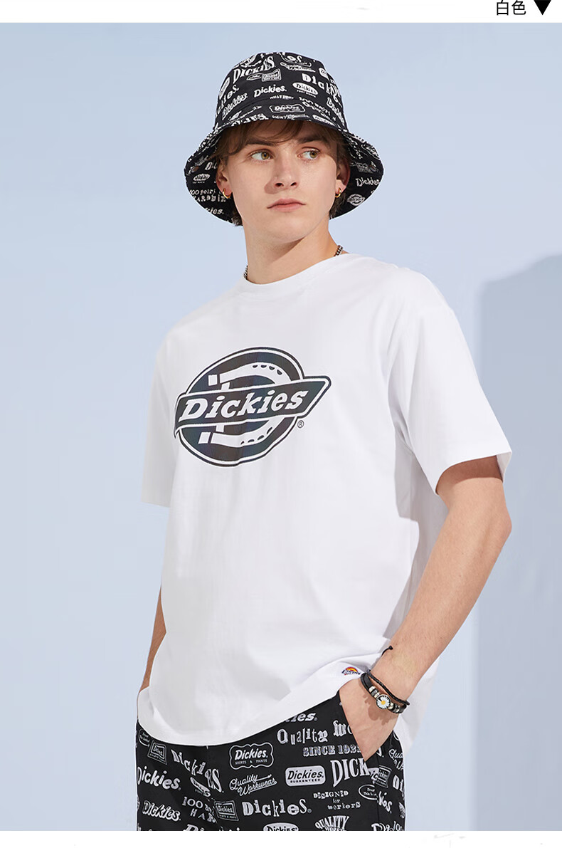 商场同款dickies短袖t恤女22春夏新款纯棉情侣炫彩logo10220灰紫色s